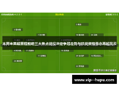 本周末英超赛程前瞻三大焦点战役决定争冠走势与欧战资格悬念再起风云