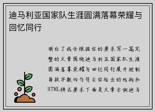 迪马利亚国家队生涯圆满落幕荣耀与回忆同行